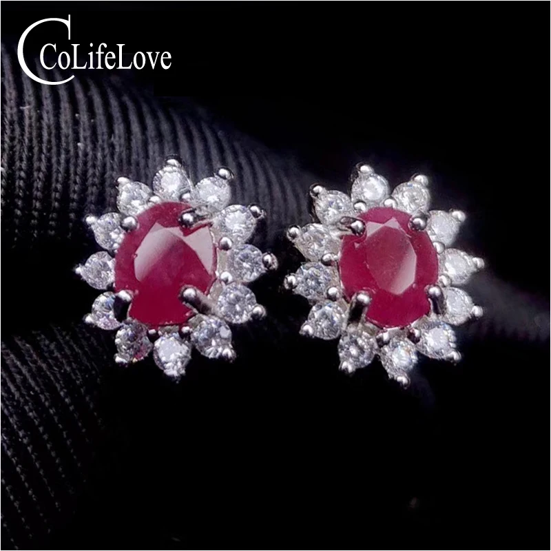 CoLife Jewelry Classic Ruby Stud Earring for Office Woman Silver 0.8ct Natural Africa Ruby Stud Earrings 925 Silver Ruby Jewelry