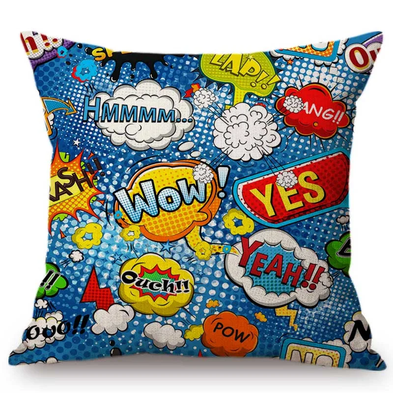 Multicolor Comic Speech Bubble POP Art Wow Bang Pow Letter Print Home Decorative Sofa Throw Pillow Case Modern Art Cushion Cover