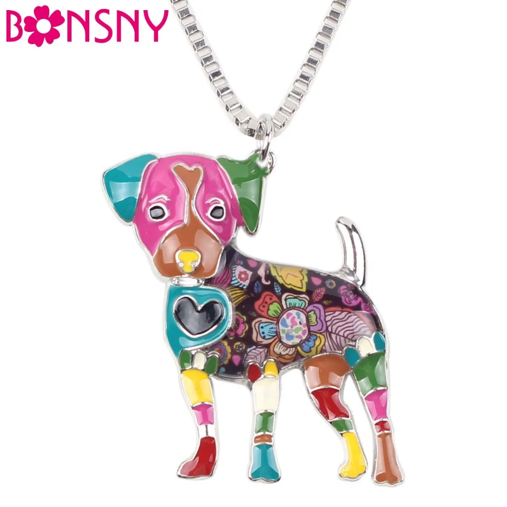 

Bonsny Enamel Alloy Jack Russel Dog Necklace Pendant Chain Collar Choker Novelty Animal Jewelry For Women Girls Pet Lovers Gift