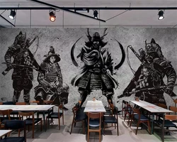 Benutzerdefinierte Tapeten handgemalte japanische Samurai-Zement-Wandbilder Heimdekoration Relief selbstklebende 3D-Tapetenmalerei