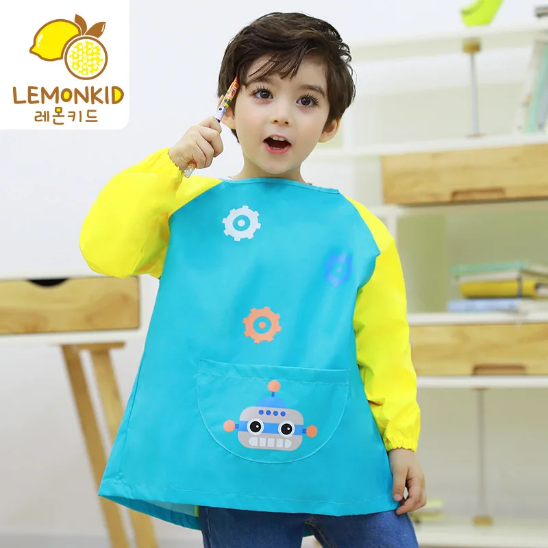 Waterproof Bib Baby Infants 100% Polyester Bibs Long Sleeve Feeding Drawing Painting Apron Kids Burp Cloths Reverse Dressing