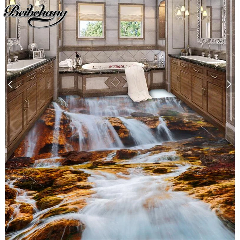 

beibehang Custom self-adhesive decorative floor painting 3d waterfall mountain stream toilet bathroom bedroom 3D stereo floor