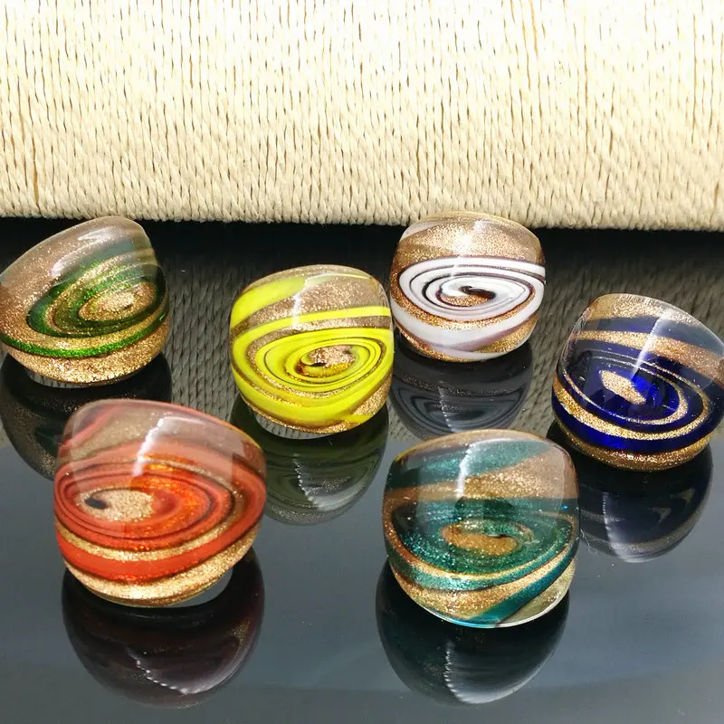 Wholesale 6Pcs Mix Color Lampwork Glass Murano Rings 16-19mm Band Ring