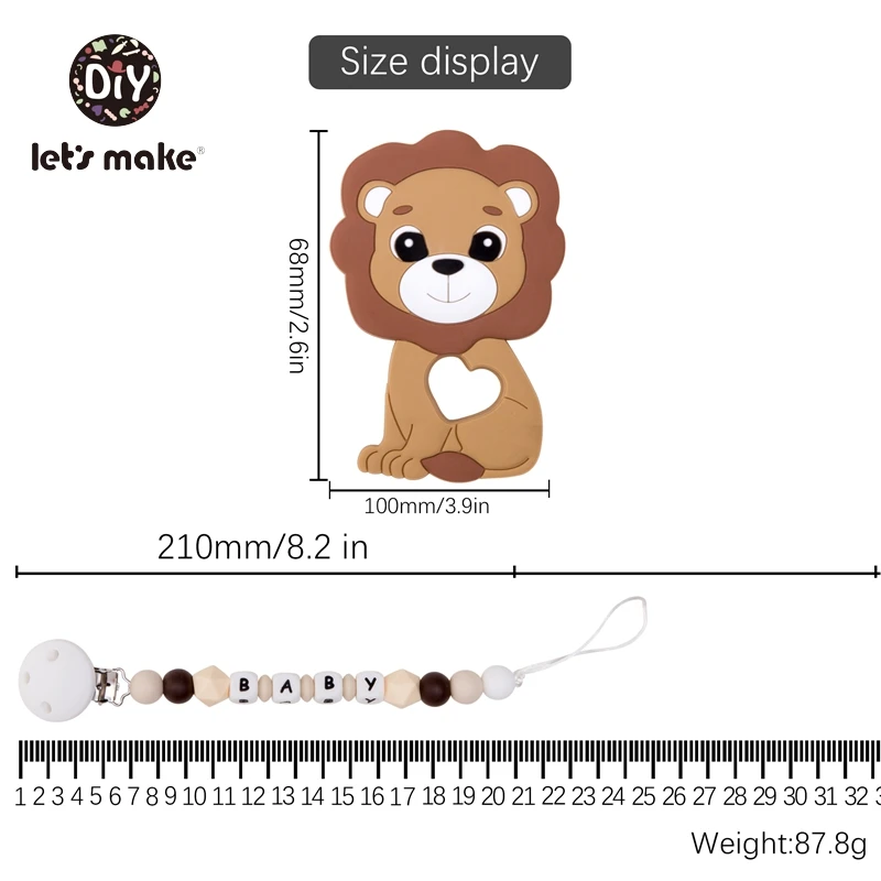 Let\'s Make Pacifier Clips Baby Gift Personalized 4-6 Months 1PC Lion Animal Silicone Toy Letter DIY BPA Free Holder For Nipples