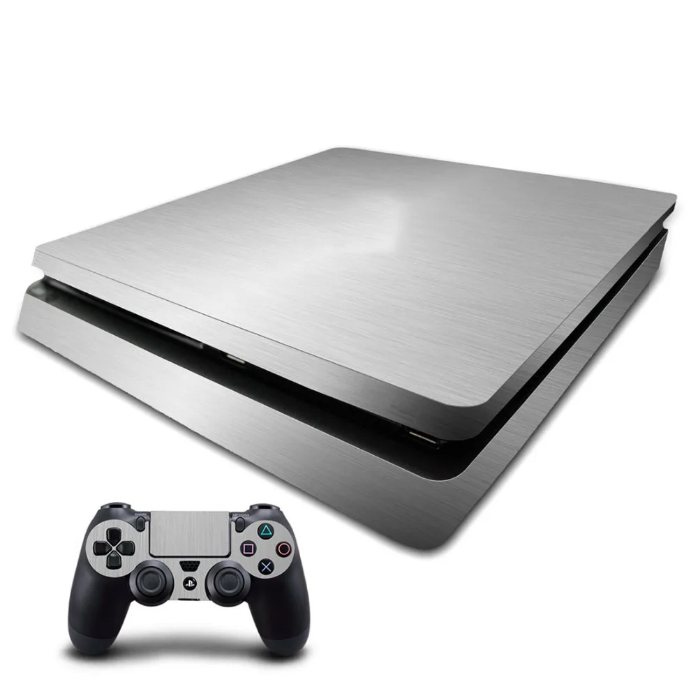 Newest Custom Design Brushed Metal PS4 Slim Skin Sticke For Sony PS4 PlayStation 4 Slim Console and 2 Controllers Stickers