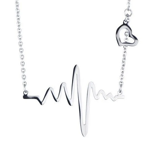 5pcs Lot Women girls fashion stainless steel heart beating necklace chain ecg Pendant   18''