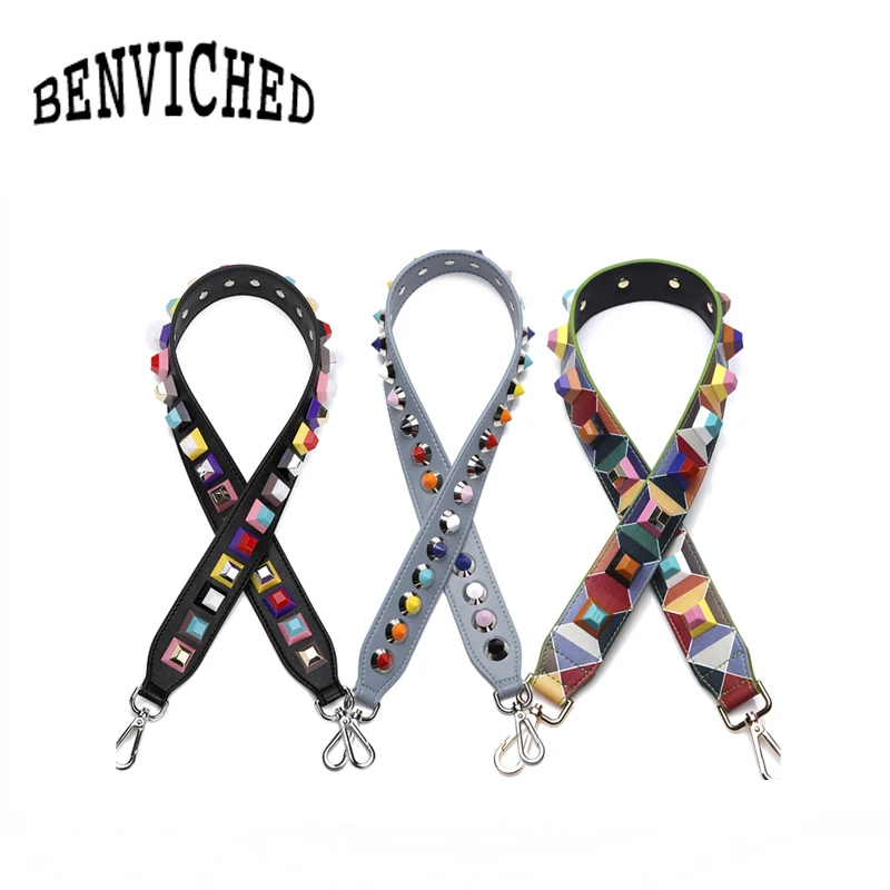 

BENVICHED 2023 New Colorful Rivets Wide Shoulder Strap You Fashion Hit Color Shoulder Strap Accessories R130