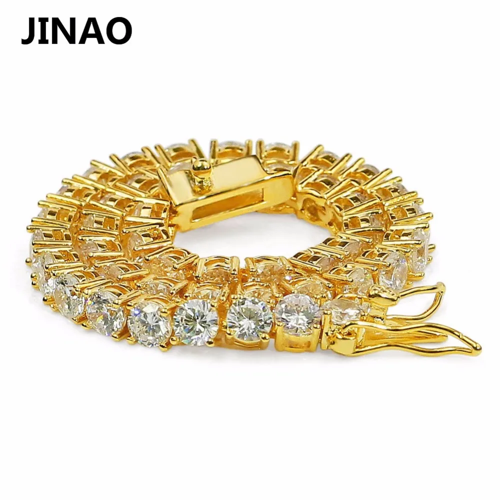 JINAO 4mm 5mm Men\'s AAA Cubic Zircon Tennis Bracelet Gold Color Silver Color Iced Out 1 Row Chain Bracelet Hip Hop Jewelry Gifts