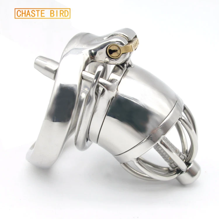 CHASTE BIRD Male Stainless Steel Cock Cage Penis Ring Chastity Device catheter with Stealth New Lock Adult Sex Toys A277