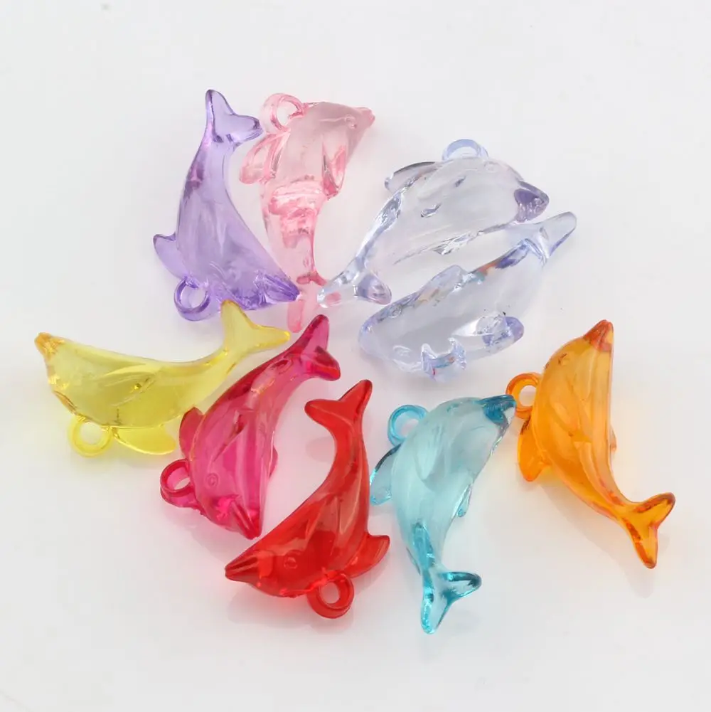 20Pcs Random Mixed Acrylic Transparent Dolphin Charm Pendant For Jewelry Making Findings 14x26mm  nm383