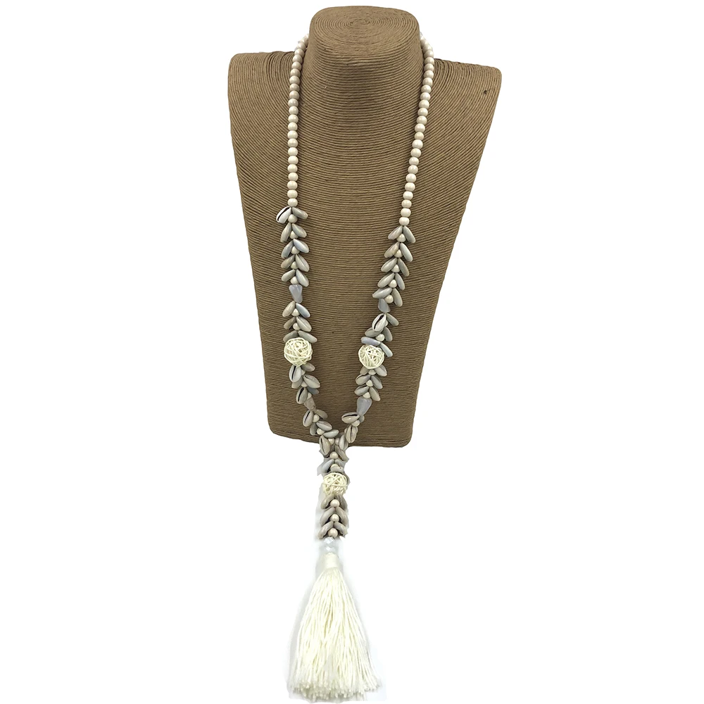 New Handmade Cowrie Shell Beaded Chain Necklace Bohemia Boho hollow Pompoms Long Fringe Tassel Pendant Necklace For Women Summer