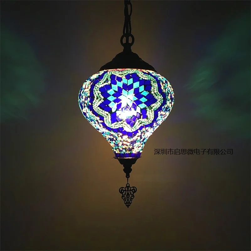 

Newest E14 Hand-inlaid Glass Mosaic Bedroom Living Room Decorative Pendant Lamps of Mediterranean Style Turkish Lampe