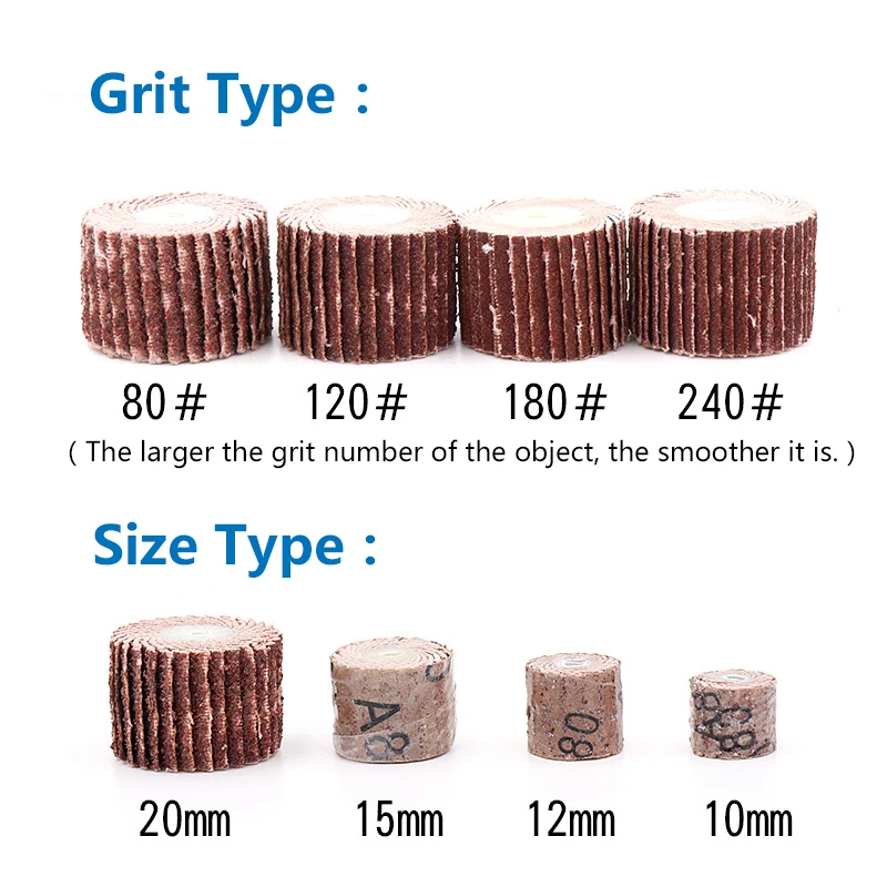 10pcs 10/12/15/20mm 80-600 Grit Sandpaper Sanding Flap Disc Grinding Sanding Flap Wheels Brush Sand Rotary Tool Accessories