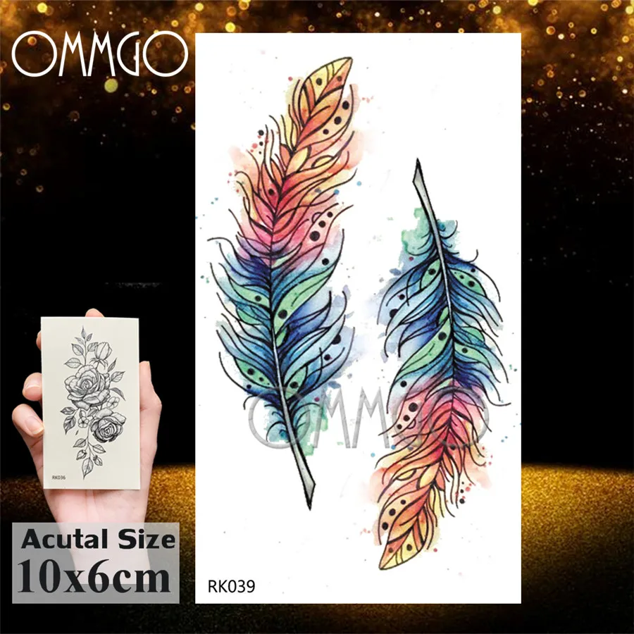 OMMGO Tribal Dream Catcher Feather Temporary Tattoos Sticker Colorful Henna Custom Tattoo Body Art Arm Waterproof Fake Tatoos