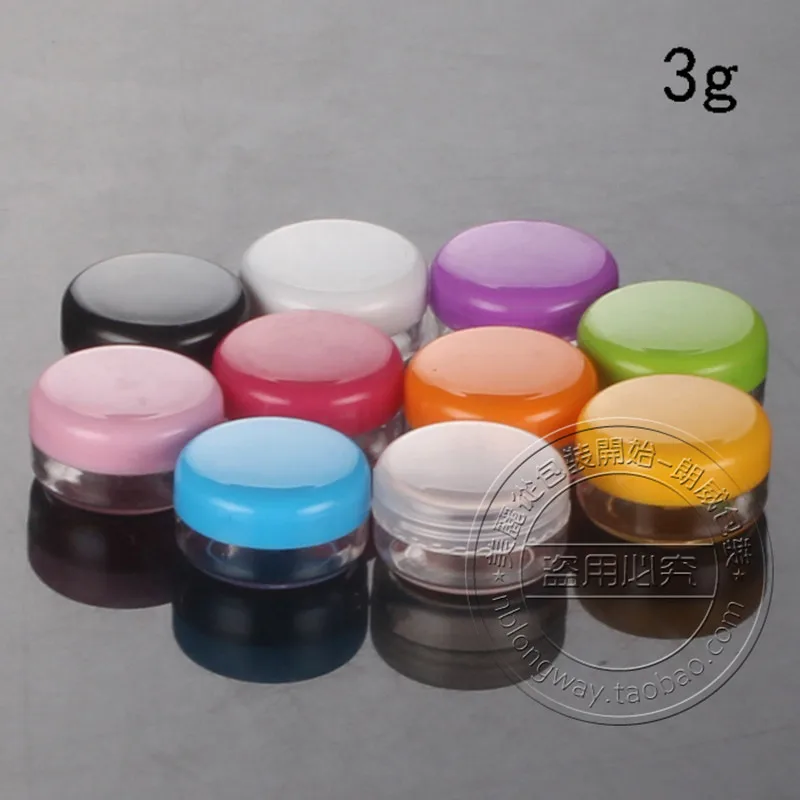 

100PCS/LOT-3G Cream Jars,Multicolor Screw Caps,Clear Plastic Makeup Sub-bottling,Empty Cosmetic Container,Sample Mask Canister