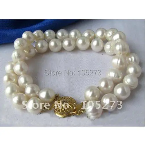 

2Strands Round AA 9-10MM White Freshwater Pearl Bracelet Fashion Pearl Jewelry Women's Bracelet Wholesale Free Shipping FN1377