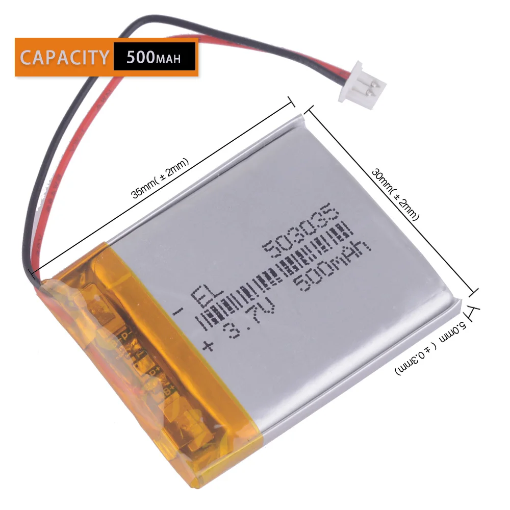 503035 3.7v 500mah lithium polymer battery 3 7V volt li po ion lipo rechargeable batteries for dvd GPS navigation