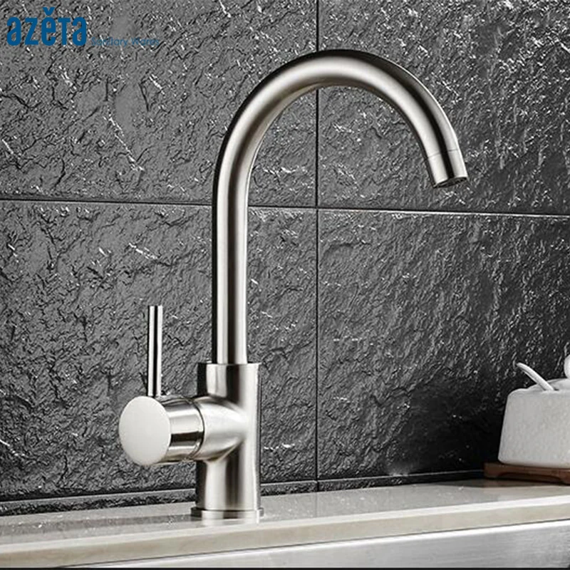 

Azeta 360 Degree Rotate Kitchen Faucets Brushed Nickel Brass Single Hole Deck Mounted Kitchen Sink Tap Torneira Cozinha MK1508BN