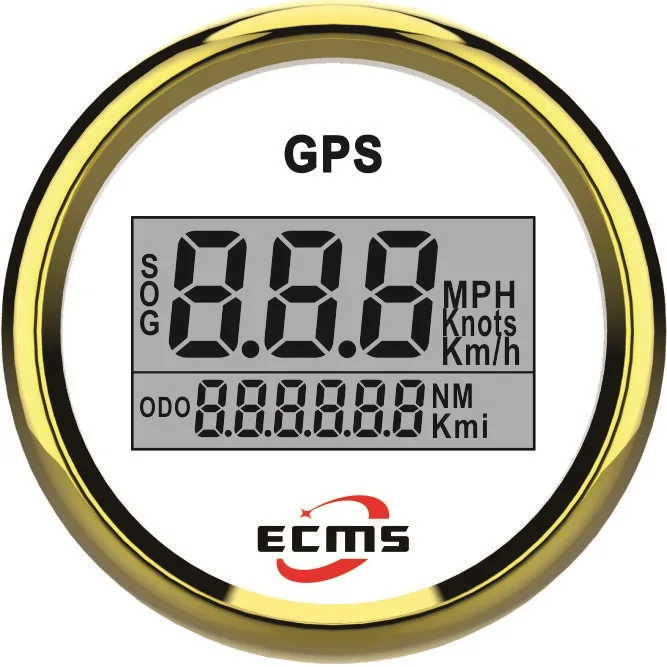 

Marine Boat Automotive GPS Speedometer Gauge 0-999Knot 9-32V 52mm 316L Golden Bezel White Dial 800-00172