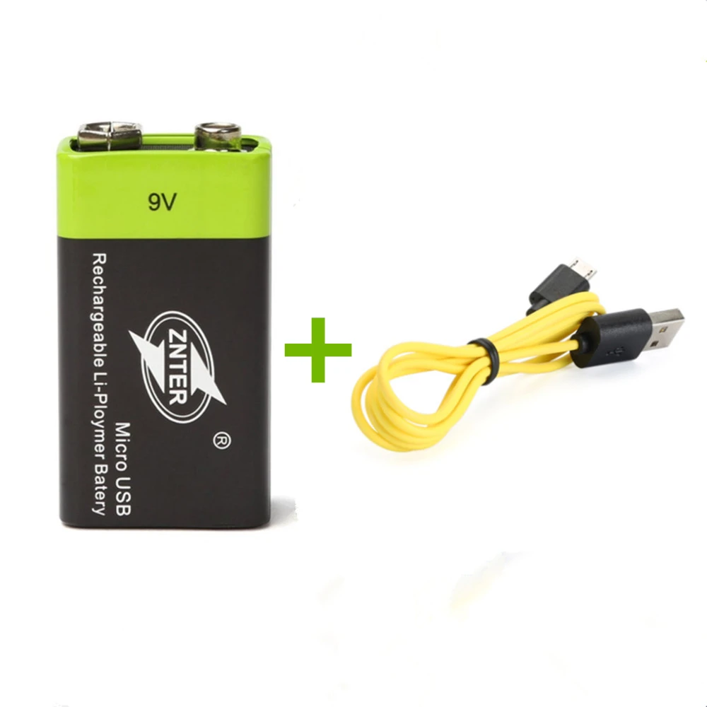 1PCS ZNTER 600mAh USB 9V rechargeable lithium battery 6F22 rechargeable lithium polymer battery + 1PCS Micro USB charging cable