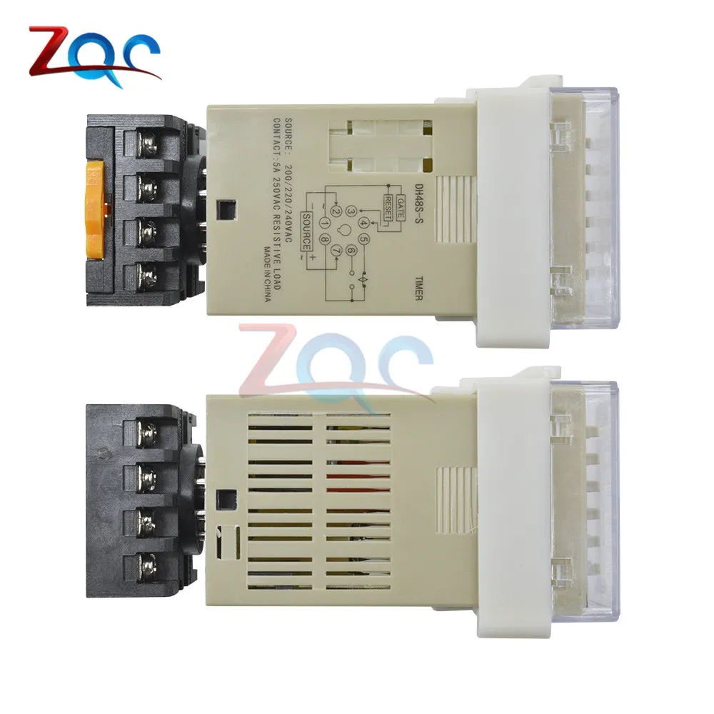 DH48S-S Programmable Double Time Delay Relay Socket cycle Timer Base Voltage DC 12V / DC 24V / AC 110V / AC 220V 5A