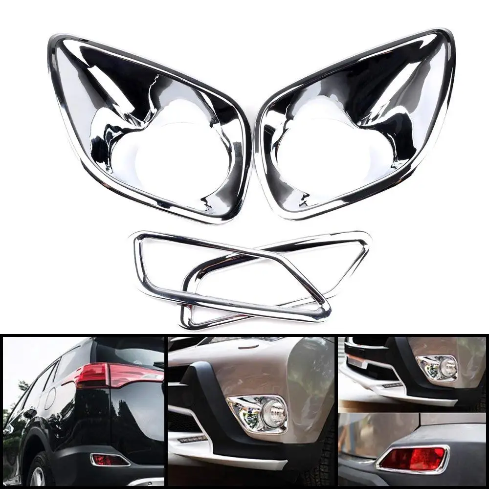 

Chrome Front + Rear Fog light lamp Cover Trim For Toyota RAV4 2013 2014 2015