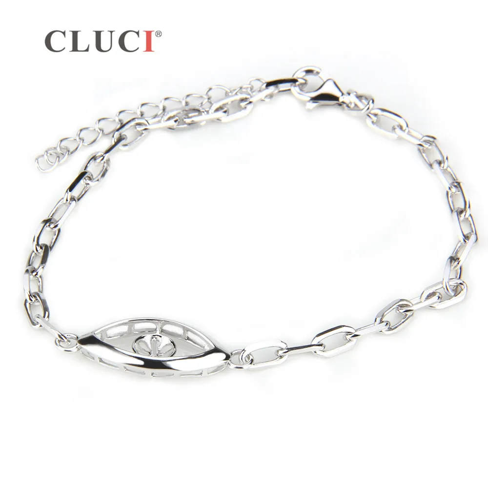 CLUCI 925 Sterling Silver Simple Eye Design Bracelet Jewelry for Women Adjustable Length Pearl Bracelet Mounting SB005SB