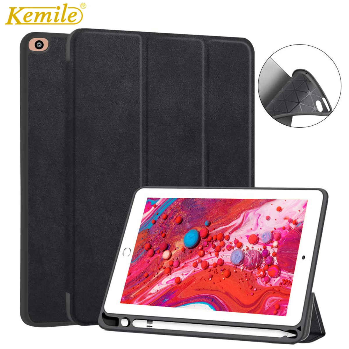 kemile For iPad Air 3 10.5 2019 Case W pencil holder TPU Back Cover Auto Sleep/Wake Stand Cover For iPad Air 3 Pr0 10.5 Case