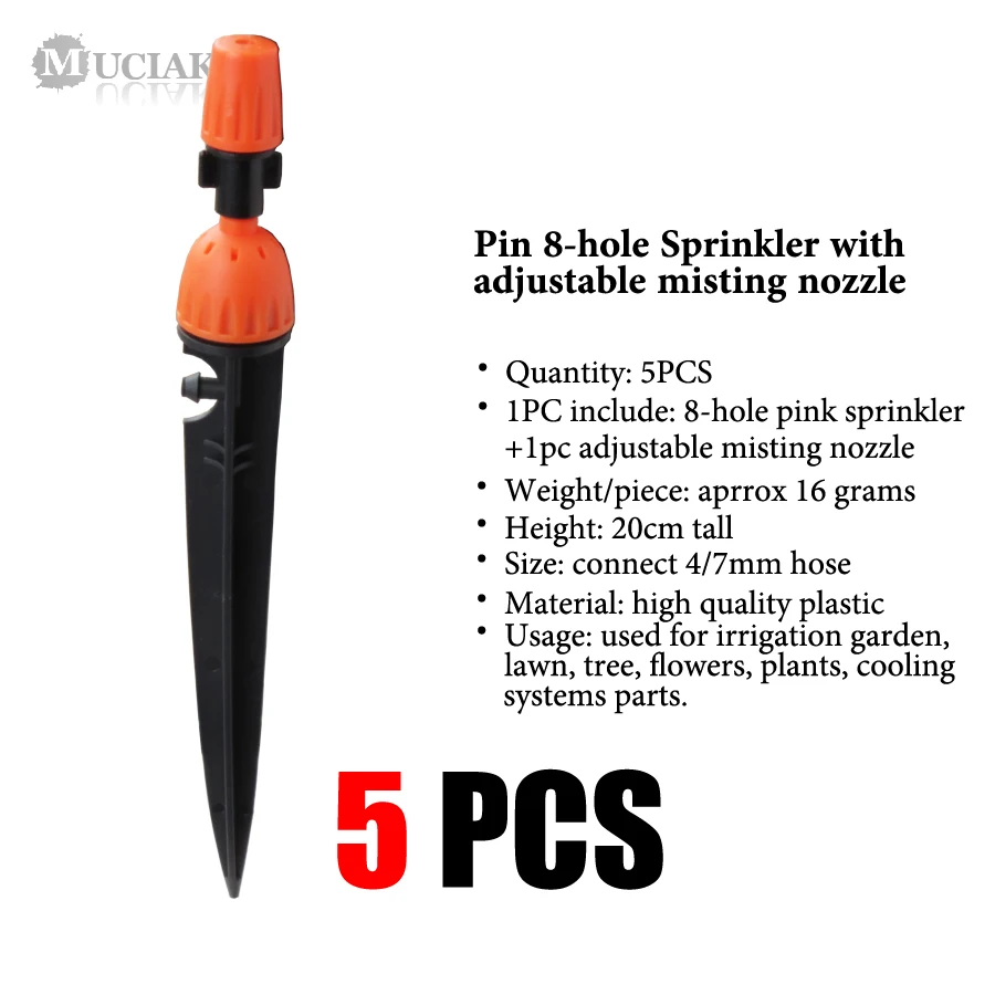 5PCS 8-Holes Garden Adjustable Sprinkers on Stake with Mist Nozzle Irrigation Sprinklers Multifunctional Spray Dripper Watering