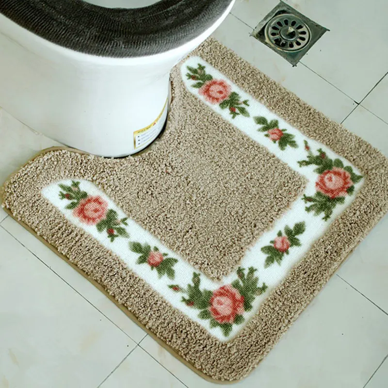 Cheap 1PC Shower Pad Mat Rug Bathroom Mats Set Coral Velvet Soft Toilet Pattern Carpet Bathroom Toilet Non-slip Bath Mats