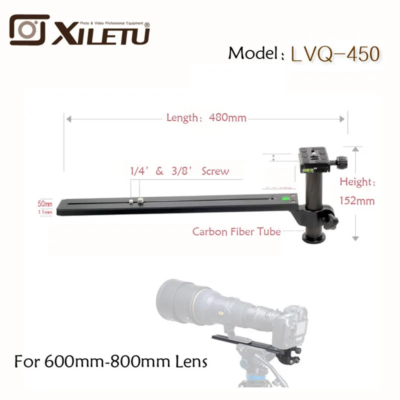 

Xiletu LVQ-450 Stable Telephoto Zoom Lens Bracket Tripod Monopods Quick Release Plate With Clamp Width 38mm Length 450mm