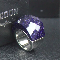 LYCOON quality fashion luxury purple sparkling jewelry women ring stainless steel shiny polish crystal cut rings for party