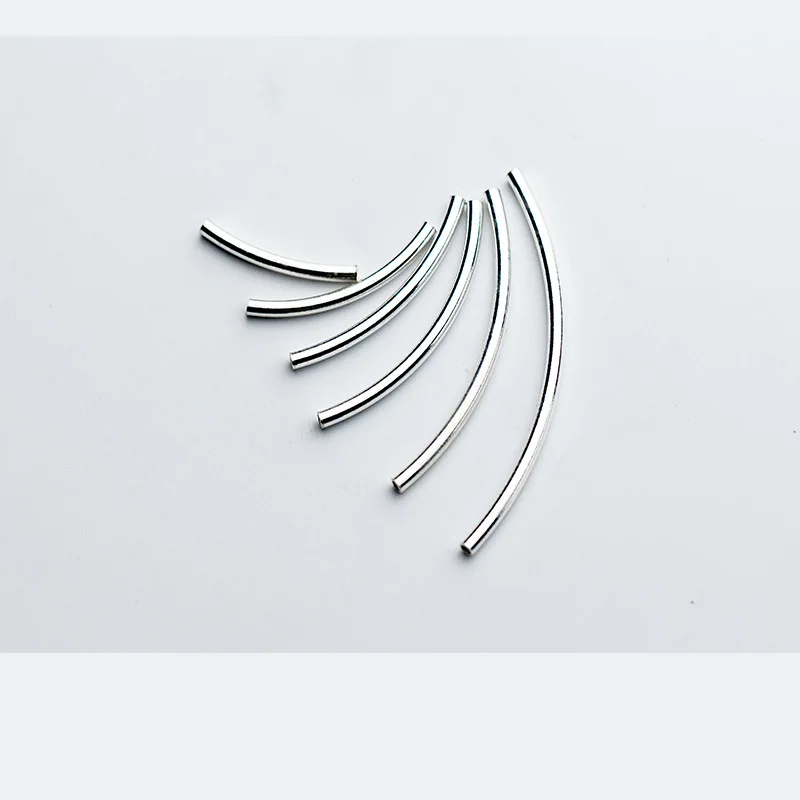 1pc 100% 925 Sterling Silver Long Bend Tube Beads 20-40mm Bracelets Necklace Silver Bangle Spacer Beads DIY Jewelry Accessories