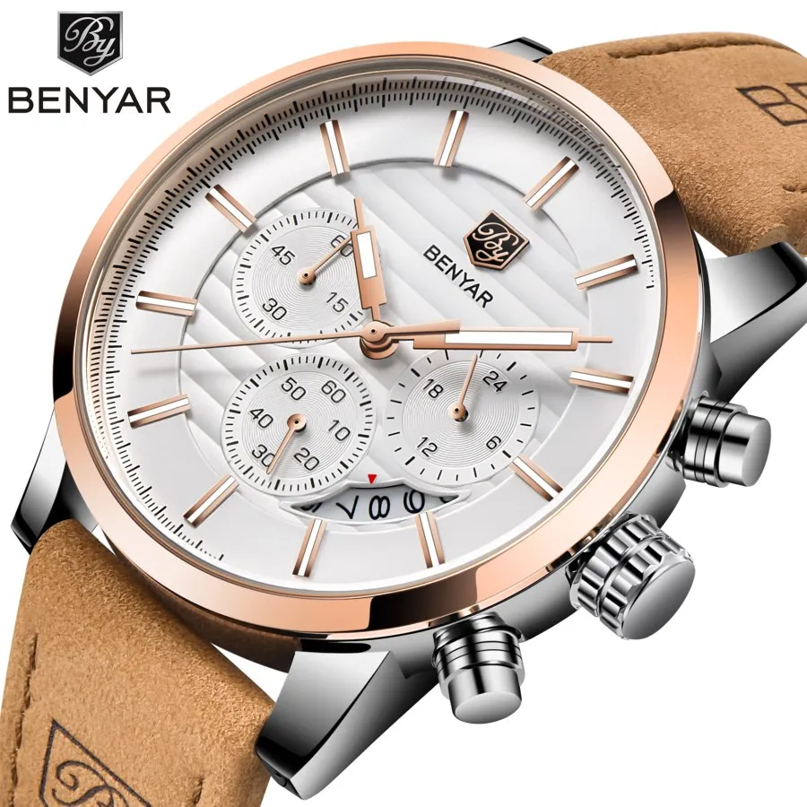 BENYAR-reloj analógico de cuarzo para hombre, nuevo accesorio de pulsera resistente al agua con cronógrafo, complemento Masculino de marca de lujo