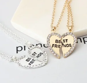 Love English Pendants Alloy Necklace, Fashion Two Petals Best Friends Necklace Good Friend Pendant Necklace Jewelry