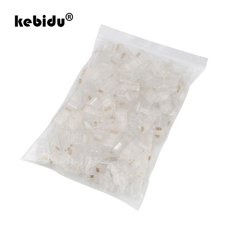 kebidu 50pcs/lot RJ45 RJ-45 CAT5 CAT5E Modular Cable Head Plug Ethernet Gold Plated Network Connector wholesale