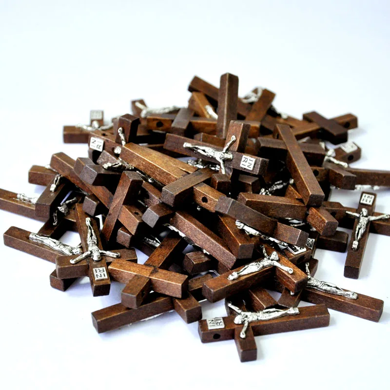 

50 100 200 Pcs New Wood Jesus Cross Pendant Charms Christian Catholic Believers Faith Ornaments Jewelry Lots LR4100