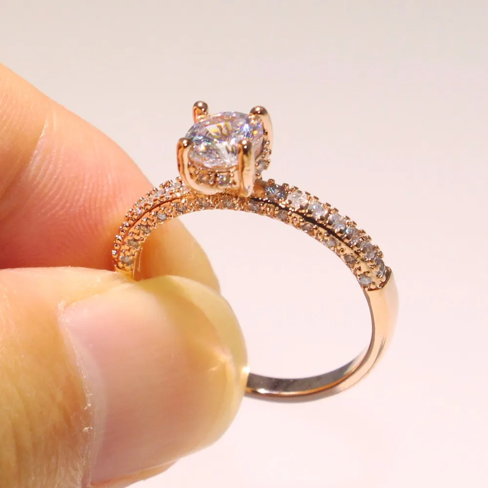 Size 5-10 Top Selling Stunning Cute Luxury Jewelry Infinity 925 Silver&Rose Gold Fill Round Cute AAA Zirconia Pave Crown Ring
