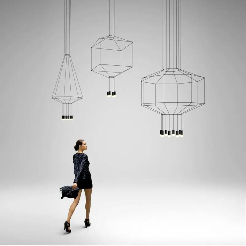 

Nordic Modern 110V 220V 240V LED Black Wireflow Pendant Light Lamp Stairwell Hall Lobby 3 Meters Cable Flow Black Hanging Lamp