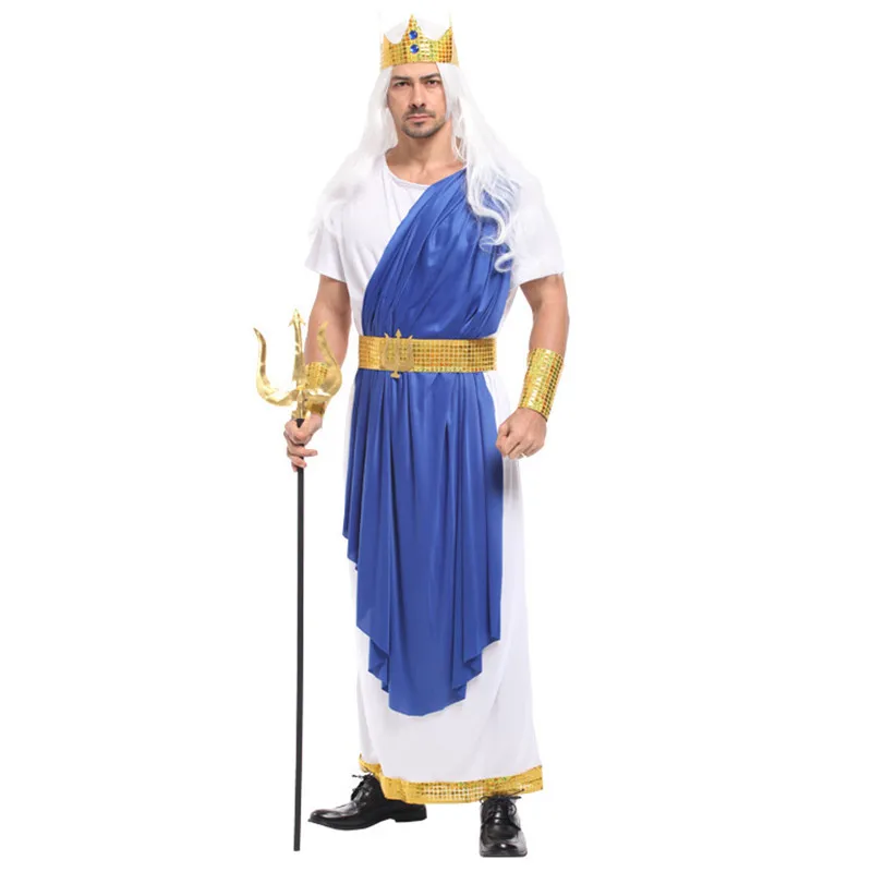 Erwachsener Mann Prinz König Cosplay Kleidung Gott des Meeres Poseidon Kostüme Halloween Karneval Weihnachten Maskerade Party Cosplay Kleid