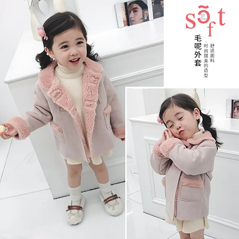 New 2019 Little Girls Sheepskin Coat Lamb Fur Coat Locomotive Velvet Padded Jacket Baby Kids Thicken Warm Outerwear Clothes P35