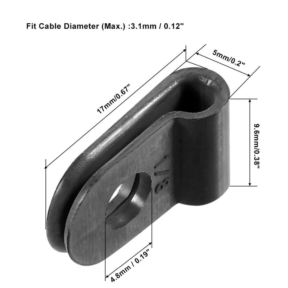 200Pcs/lot Fit 3.1mm/5mm/10.4mm Cable Dia Nylon R-type Cable Clamp Organizer Cord Clips Black for Wire Management