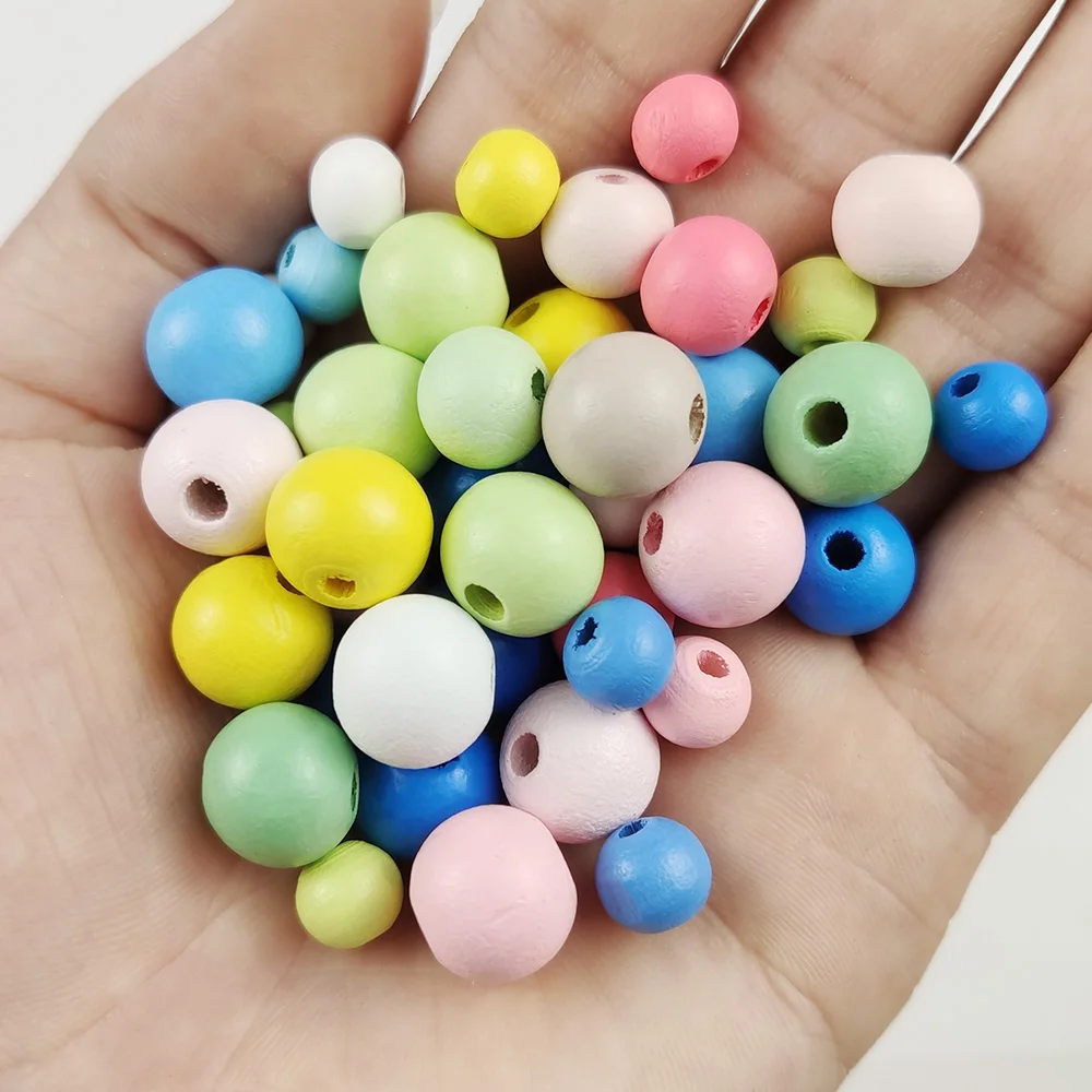 50~200pcs Wooden Beads Color 8/10/12mm Round Spacer Beading Wood Beads For Pacifier Clip Jewelry Findings Making DIY Necklace