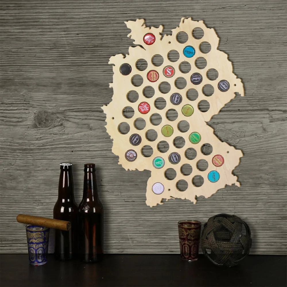  Creative Laser Engraved Hanging Wooden Germany Map Beer Bottle Beer Cap Maps Cap Collector Gadgets Decor