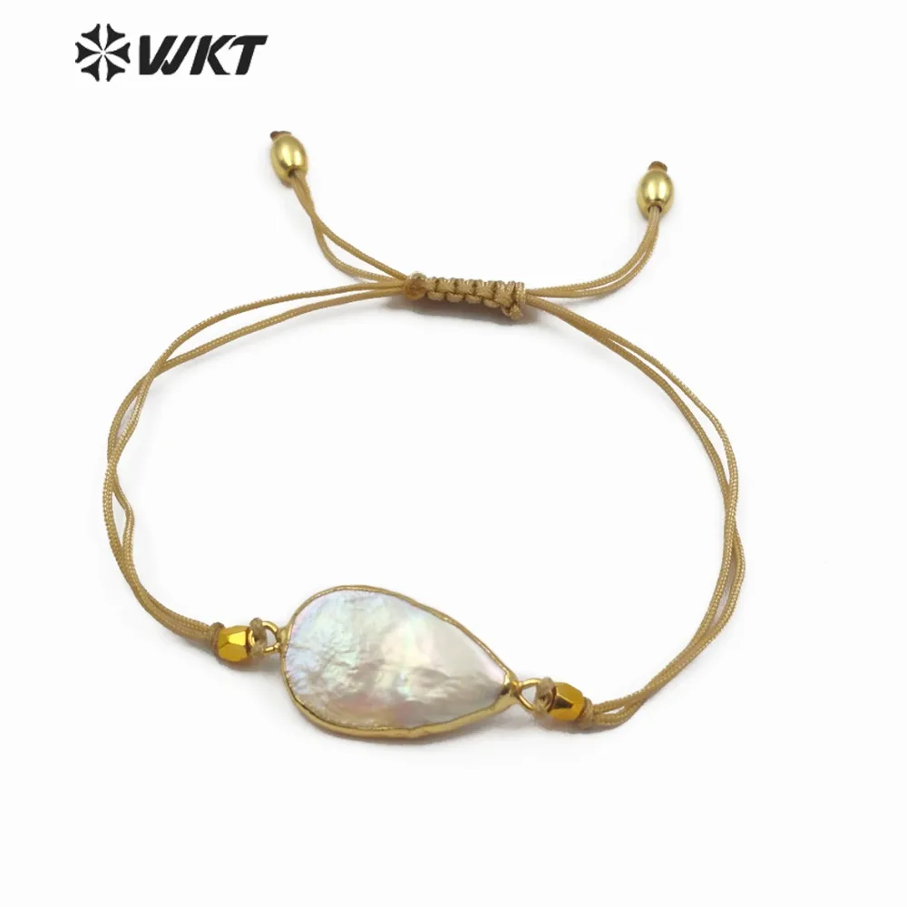 

WT-B447 Natural Freshwater Pearl Jewlery Handmade Pearl Bracelet Teardrop Shape Pearl With Gold Trim Boho Style Bracelet Jewelry