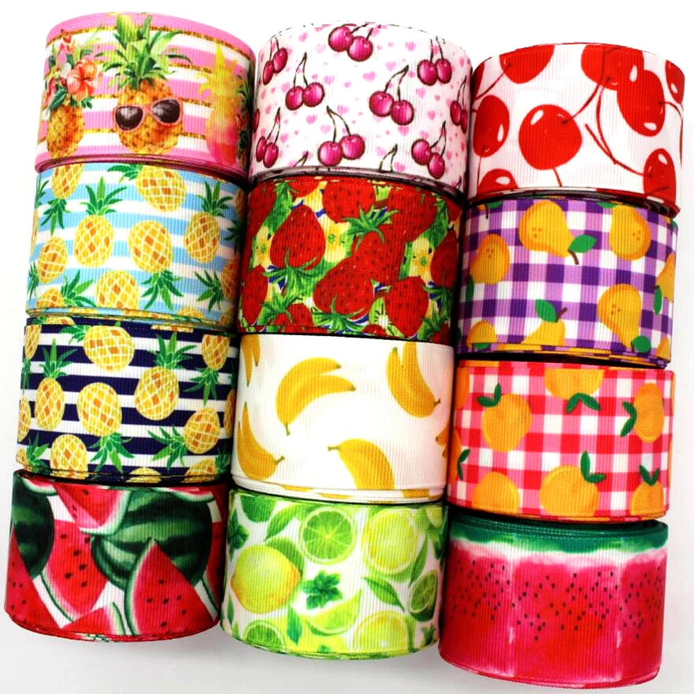 10 Yards 38MM Pineapple/Strawberry/Cherry/fruit Cartoon Ribbon DIY Handmade Material Headdress Cake Grosgrain Tape