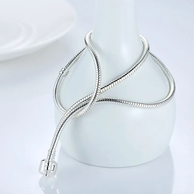 2020 Hot Sale Fashion 45CM Silver color Snake Chain Necklace Pendant Fit Original Beads Charms DIY Jewelry Gift