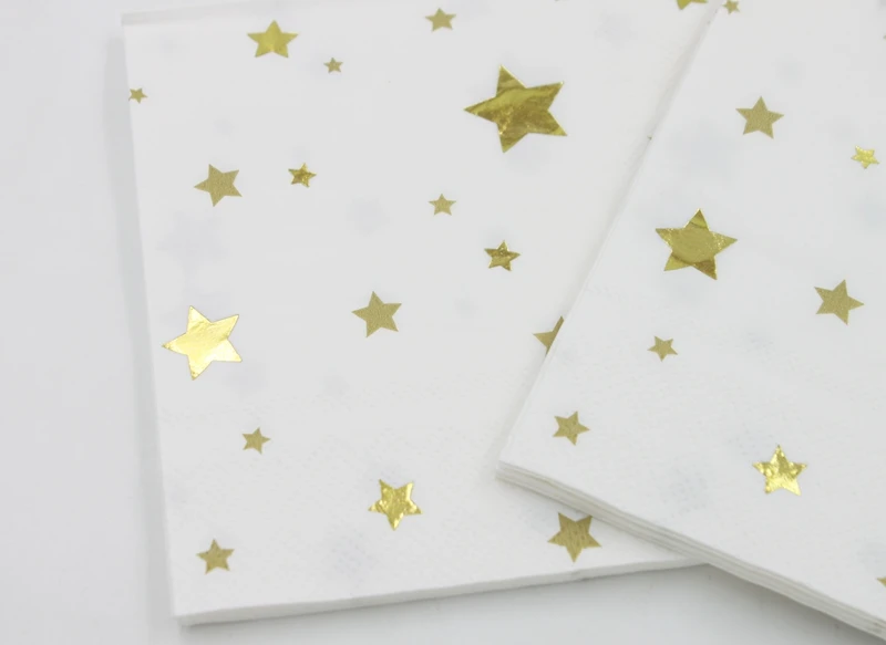 [RainLoong] 3Plys Beverage Gold Foil Paper Napkin Five-pointed Star Festive & Party Supply Tissue Serviettes Decoupage 25cm*25cm