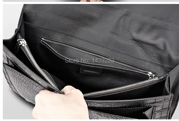 Tailand Import 100% Genuine/Real Crocodile Skin Men Briefcase Laptop Bag, Top Luxury Men Business bag Black, Free Shipping