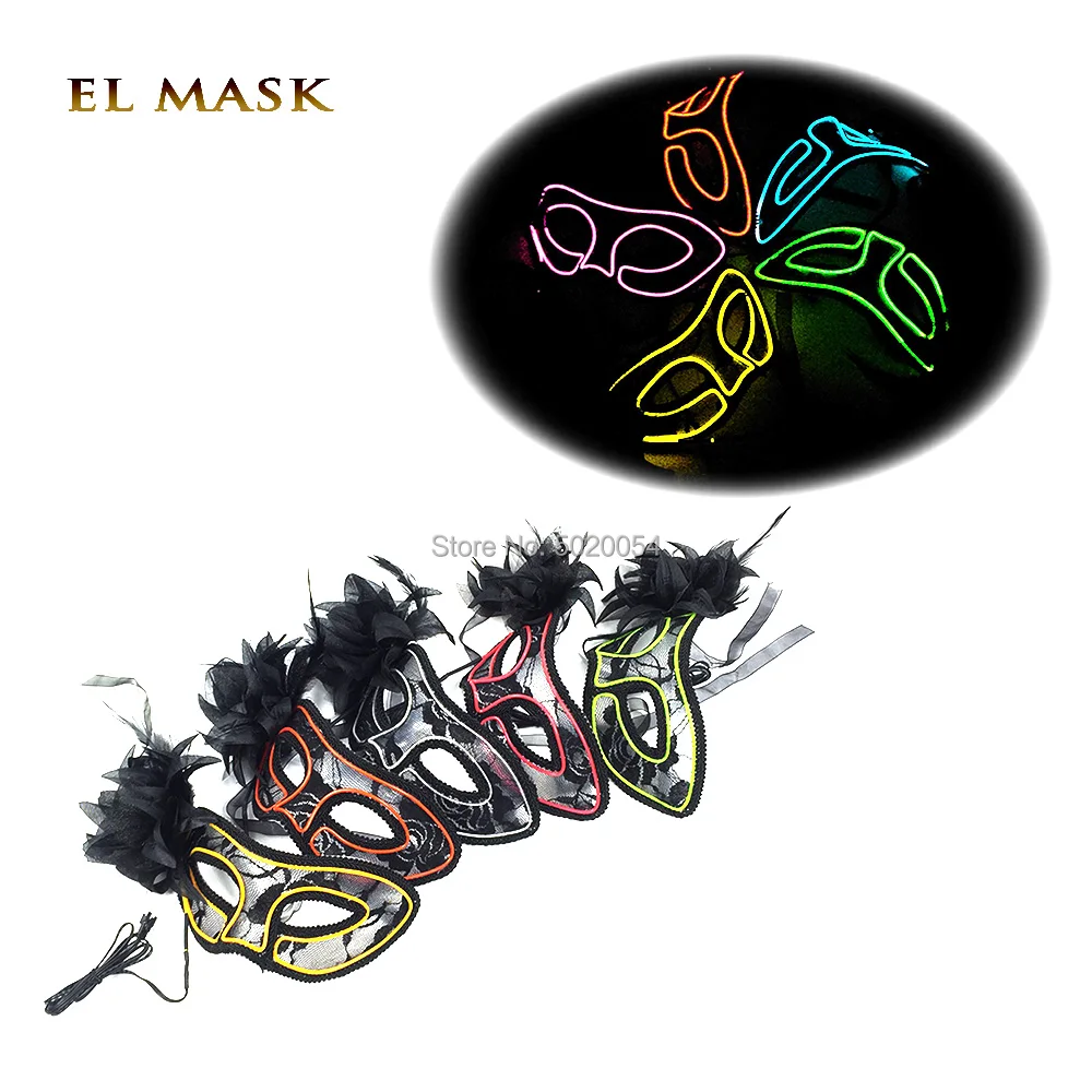 Neon el brilhante fascinante laço preto brilhante máscara de maquiagem feminino meninas led máscara luminosa bar clubes el máscara festa de dança de casamento